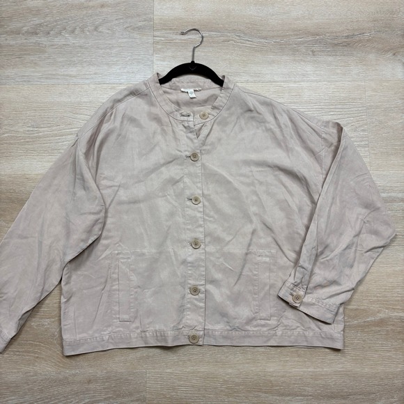 Eileen Fisher Jackets & Blazers - Eileen Fisher Linen Blend Oversized Button Front Cropped Jacket Women's XL Cream